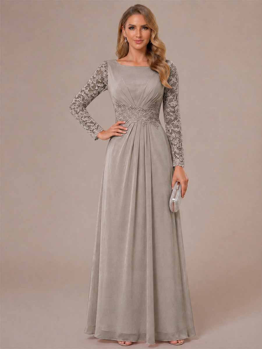 Rhiannon Claire Taupe front view mother of the bride dress