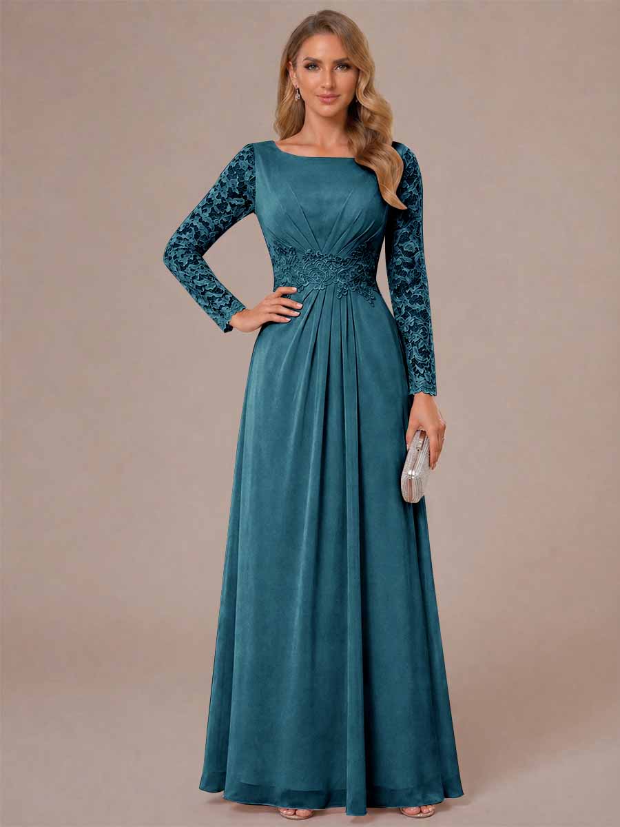 Rhiannon Claire Teal front view mother of the bride dress