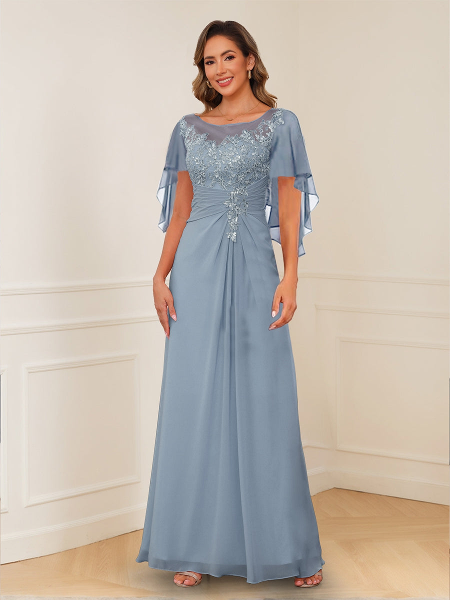 Evadne Claire Dusty Blue front view mother of the bride dress