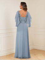 Helena dusty blue back view mother of the bride dress