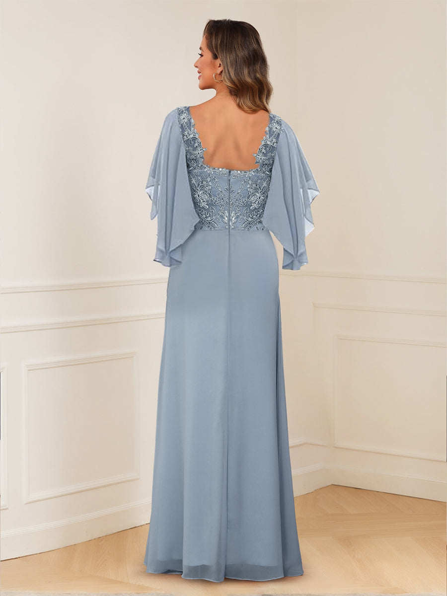 Evadne Claire Dusty Blue back view mother of the bride dress