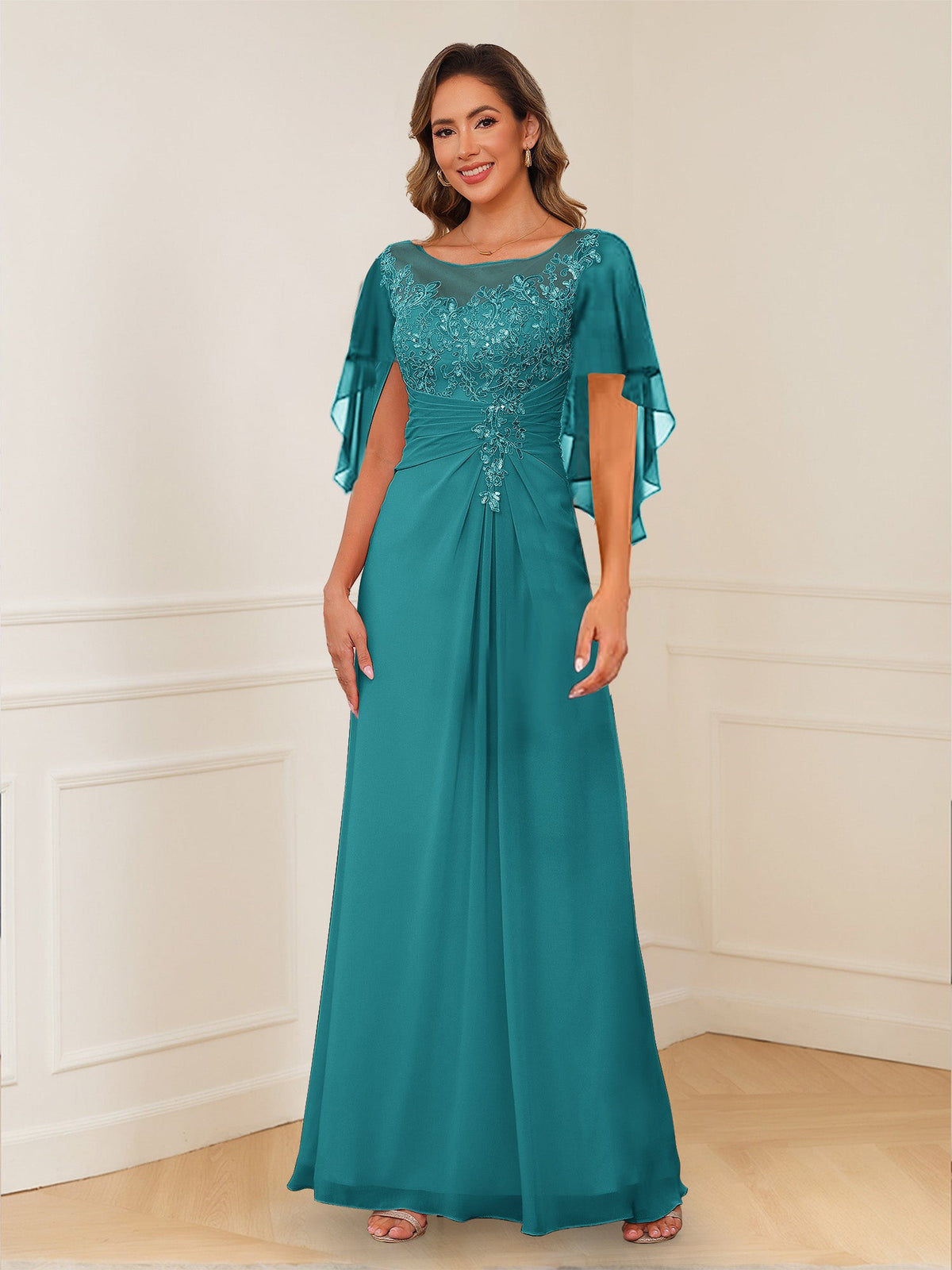 Helena pool blue front view mother of the bride dress