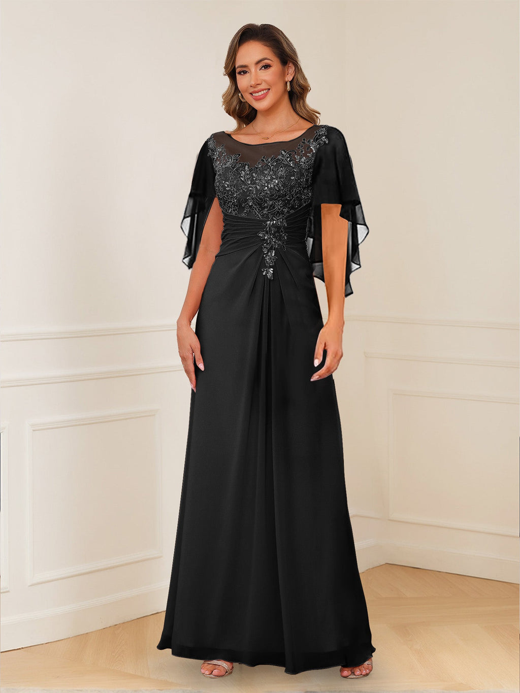 Evadne Claire Black front view mother of the bride dress