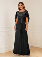 Evadne Claire Black front view mother of the bride dress