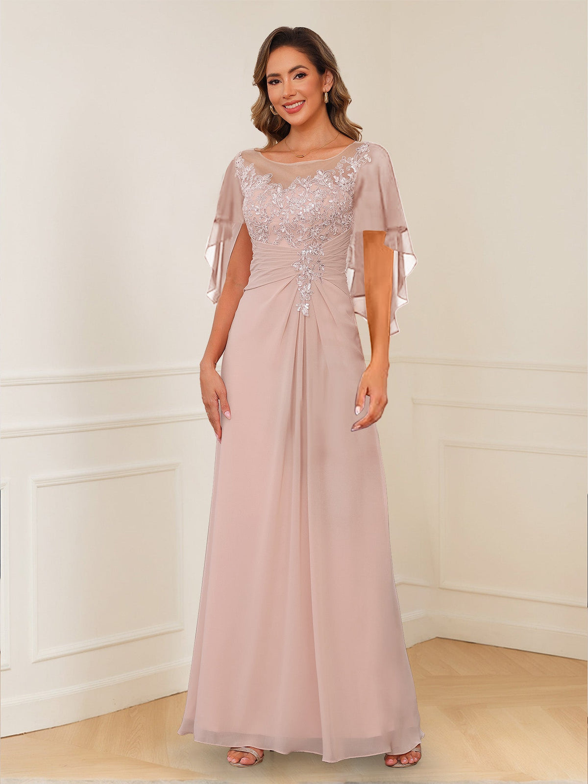 Helena blush front view mother of the bride dress