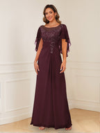 Evadne Claire Burgundy front view mother of the bride dress