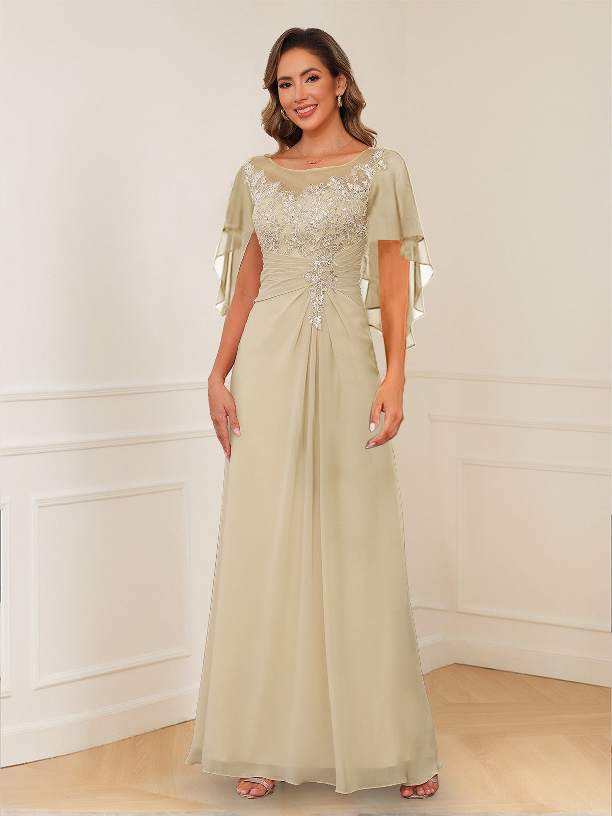 Helena champagne front view mother of the bride dress