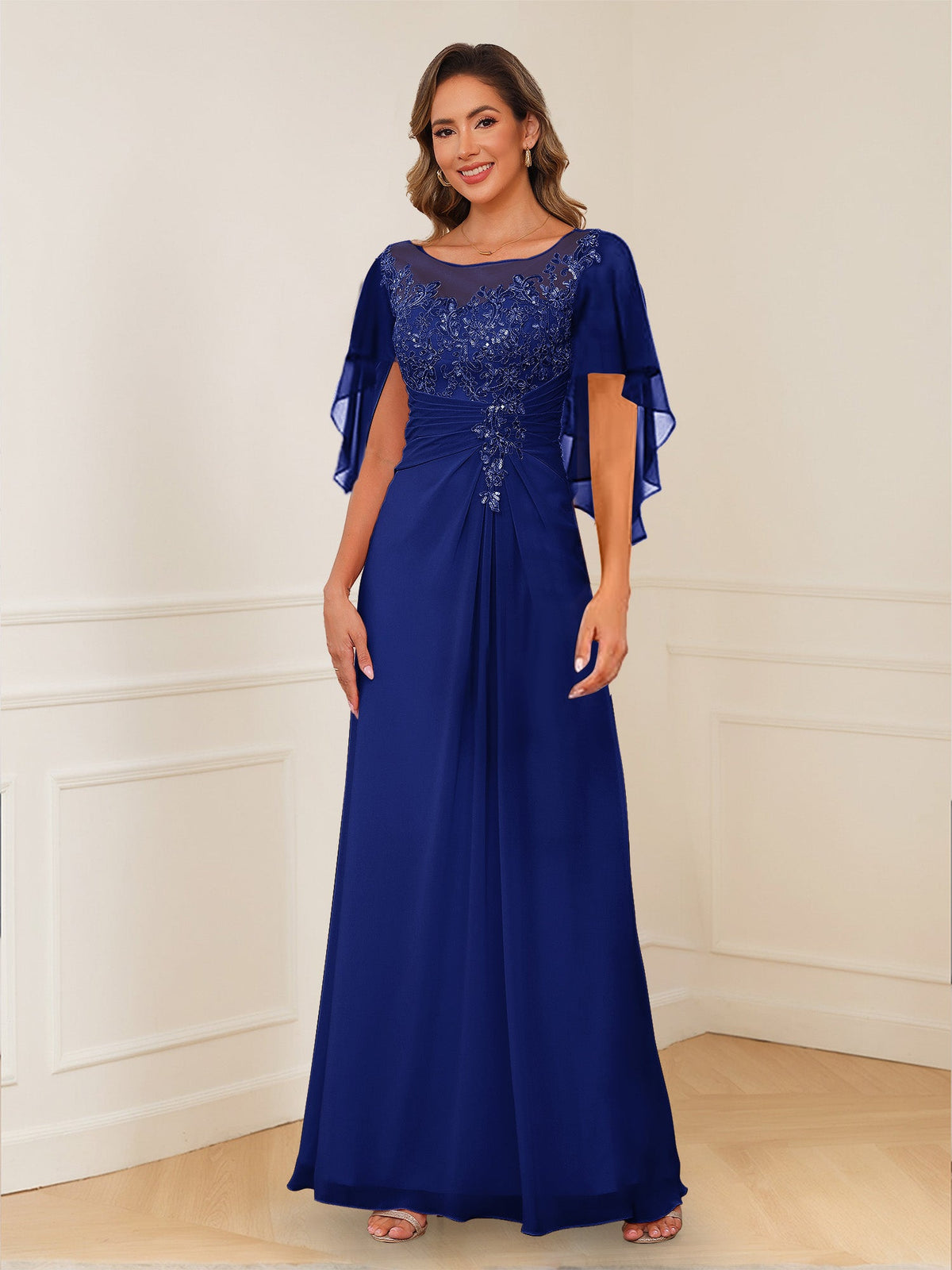 Evadne Claire Royal Blue front view mother of the bride dress