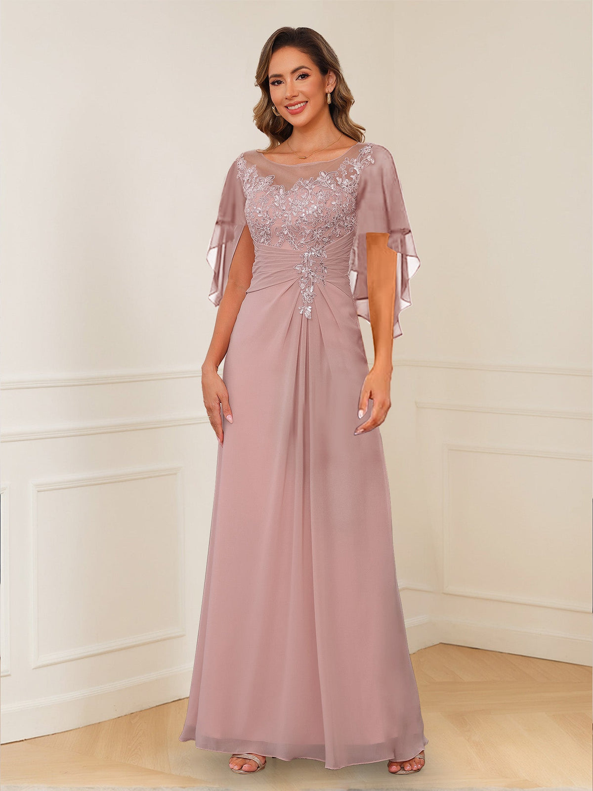 Evadne Claire Dusty Rose back view mother of the bride dress