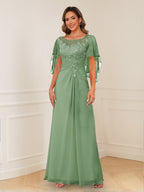 Evadne Claire Sage Green back view mother of the bride dress