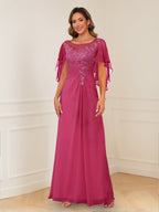 Helena fuchsia front view mother of the bride dress