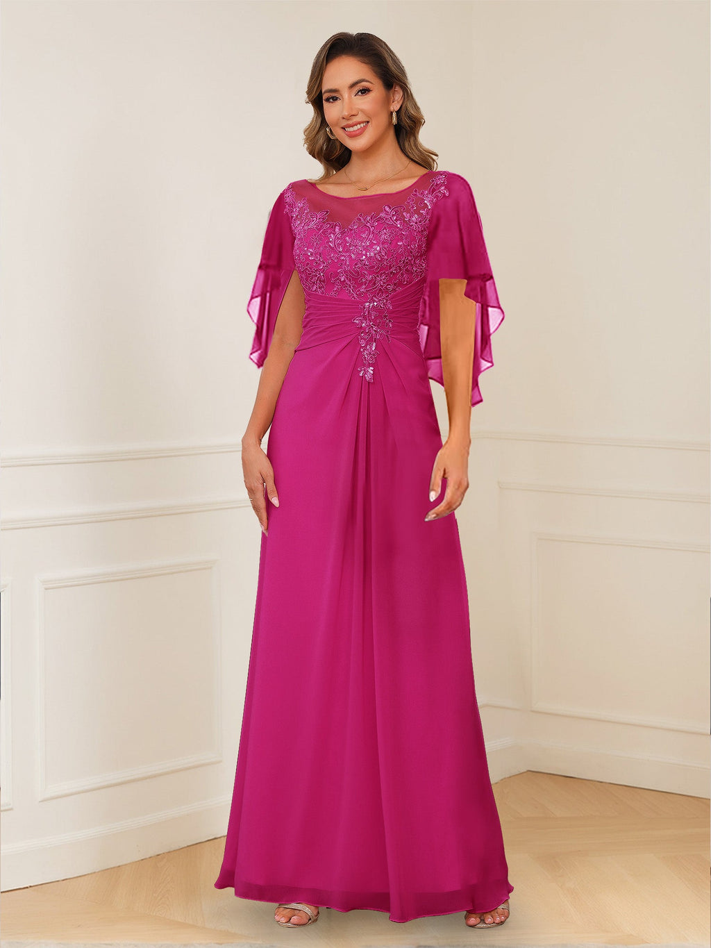 Evadne Claire Fuchsia back view mother of the bride dress