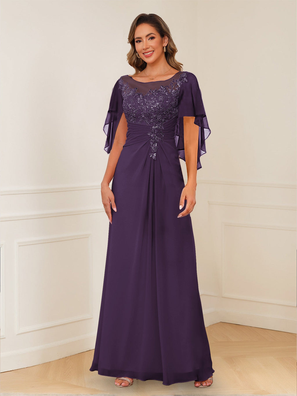 Helena grape front view mother of the bride dress