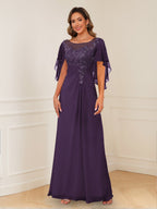 Helena grape front view mother of the bride dress