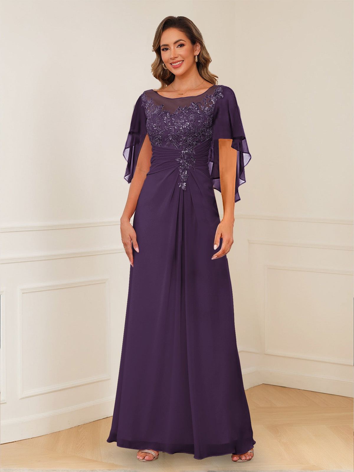 Helena grape front view mother of the bride dress