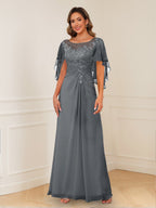 Helena grey front view mother of the bride dress