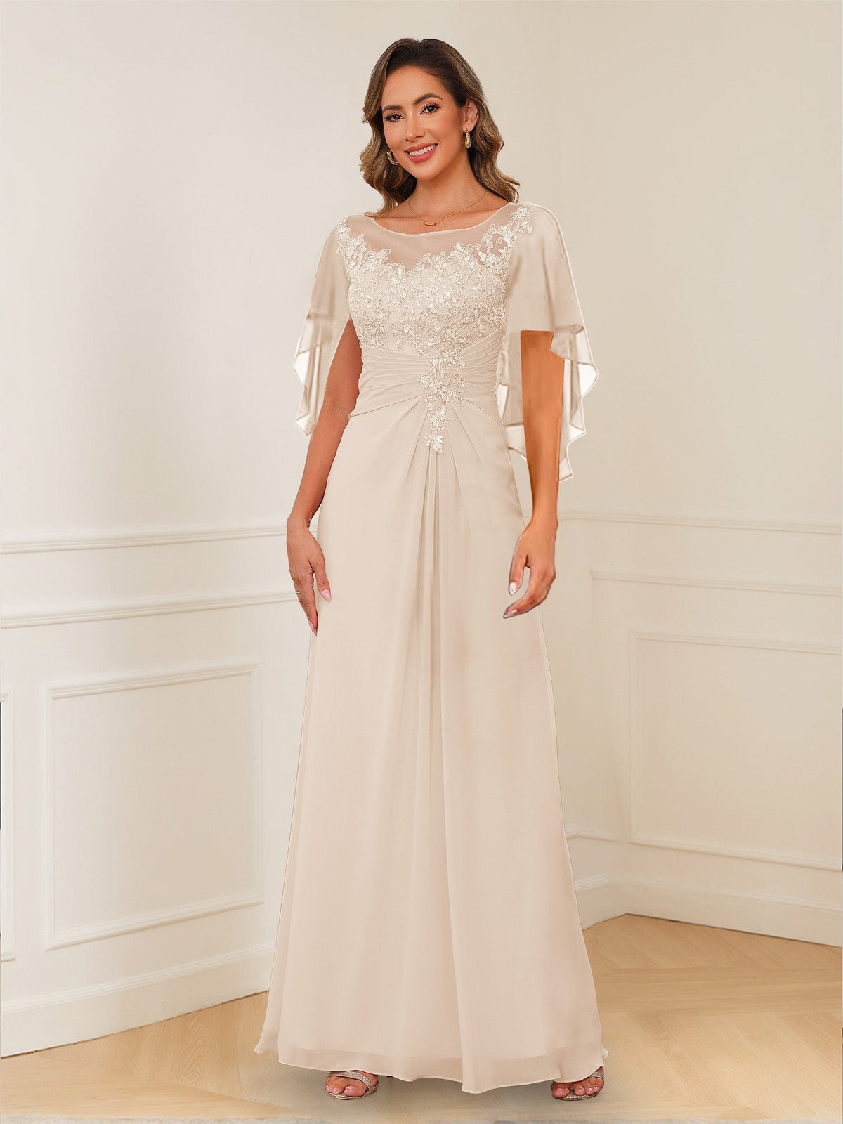 Helena champagne alternate front view 2 mother of the bride dress