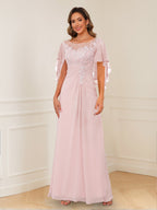 Helena pearl pink front view mother of the bride dress