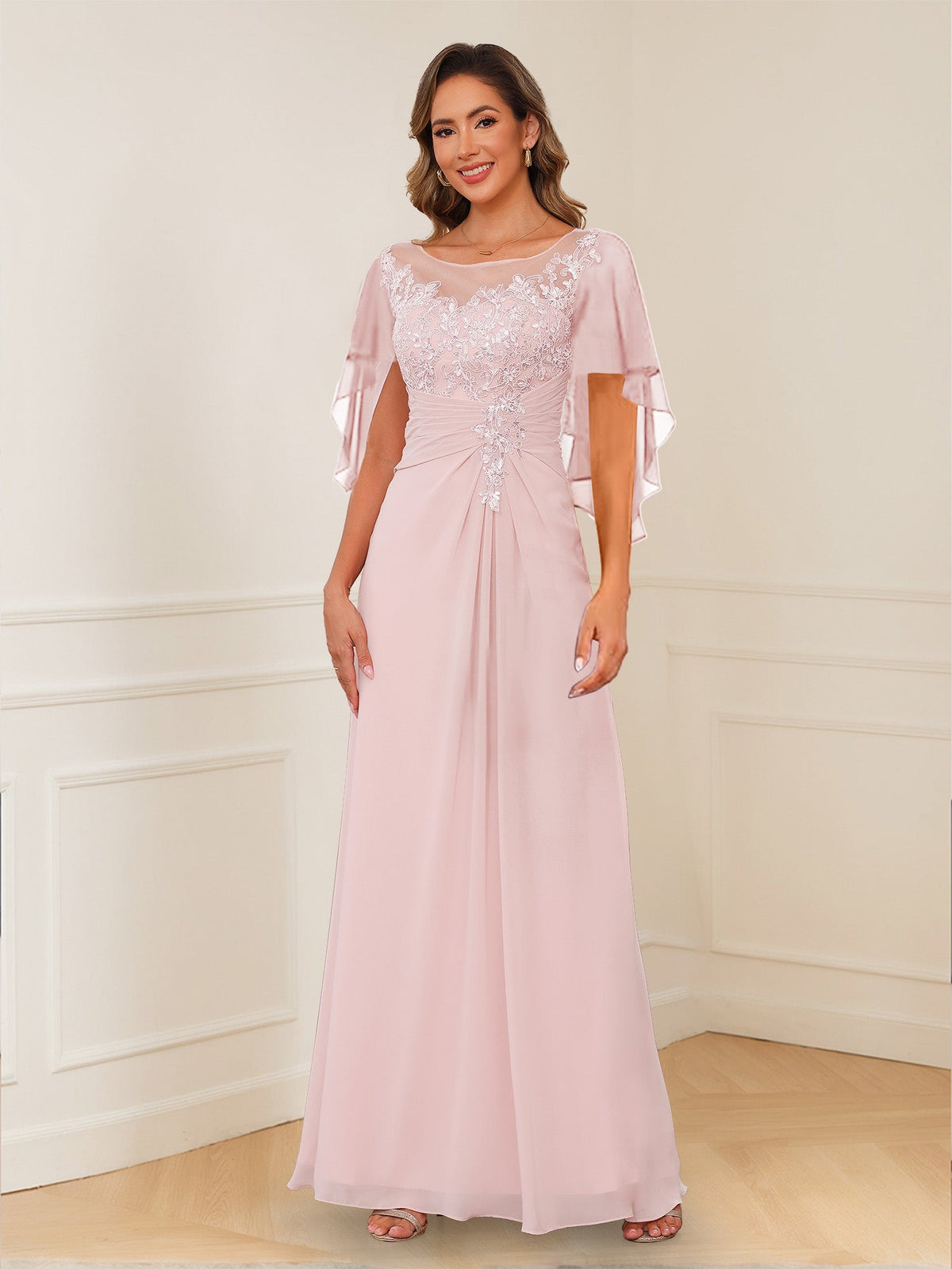 Helena pearl pink front view mother of the bride dress