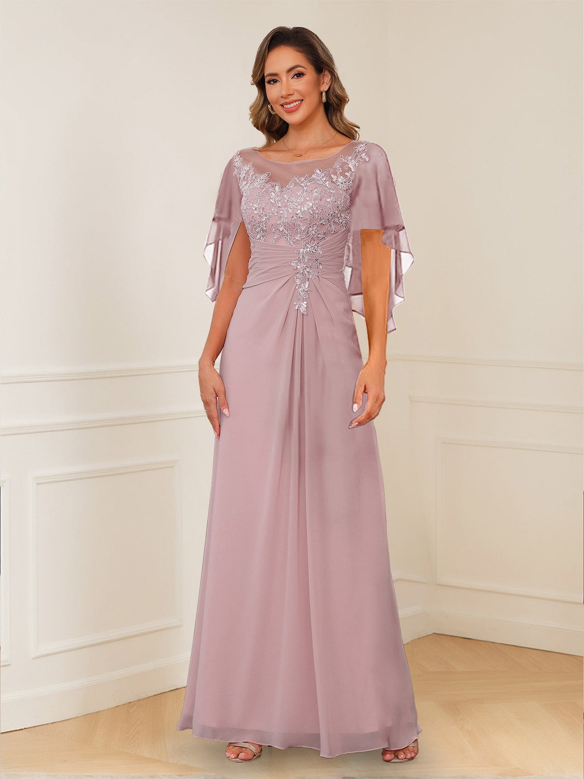 Helena mauve front view mother of the bride dress
