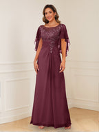 Evadne Claire Plum front view mother of the bride dress
