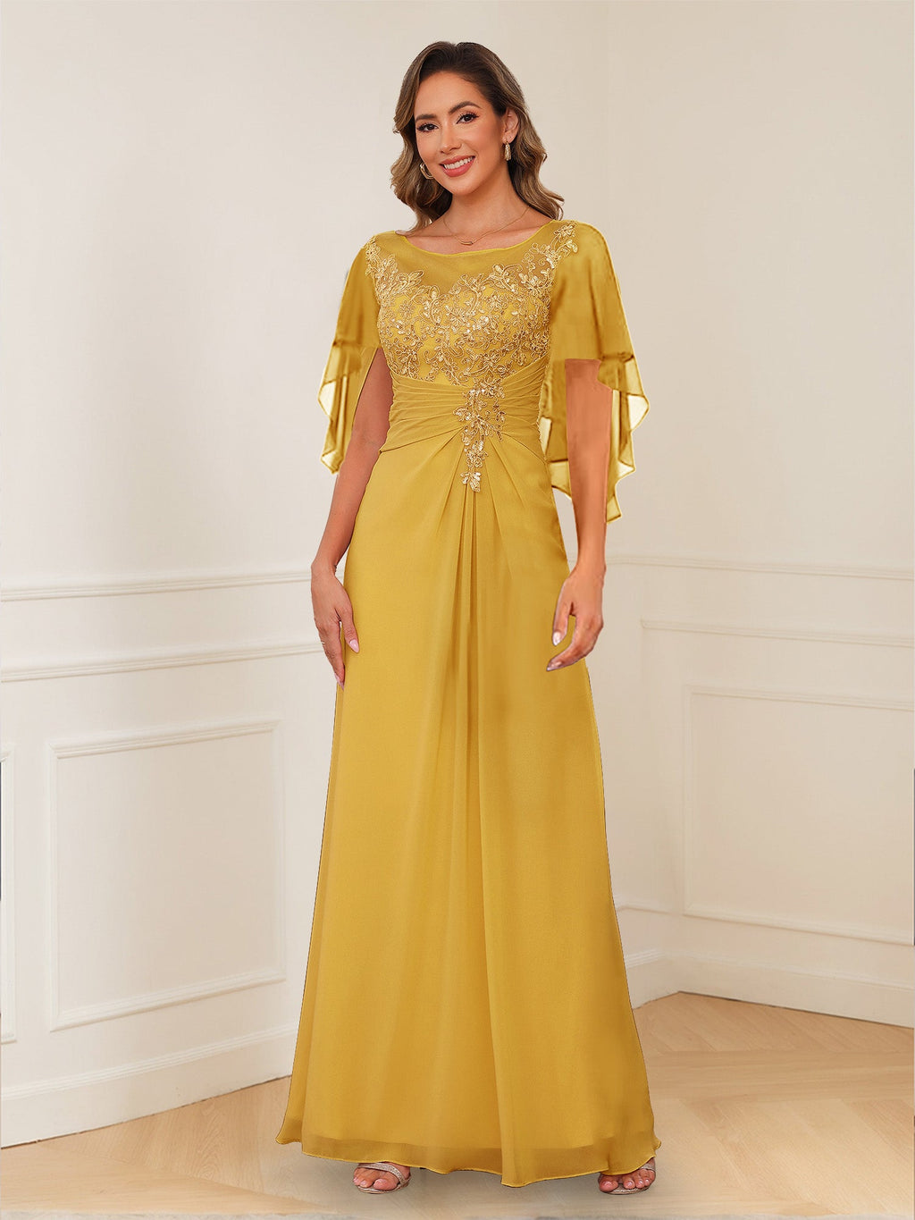 Evadne Claire Gold back view mother of the bride dress