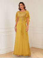 Evadne Claire Gold back view mother of the bride dress