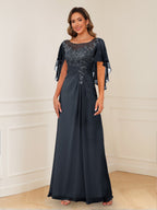 Helena navy blue front view mother of the bride dress