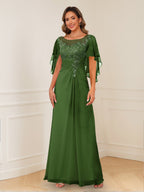 Evadne Claire Olive Green front view mother of the bride dress