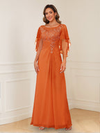 Helena orange front view mother of the bride dress