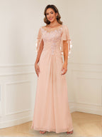Helena peach front view mother of the bride dress
