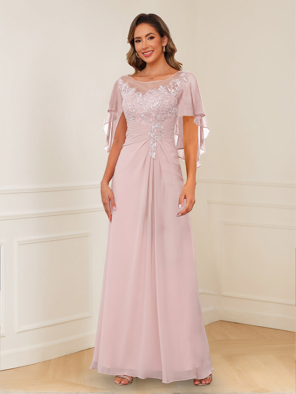 Helena pearl pink alternate front view 2 mother of the bride dress