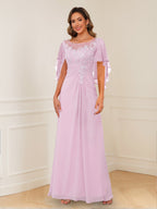 Evadne Claire Rose Pink front view mother of the bride dress