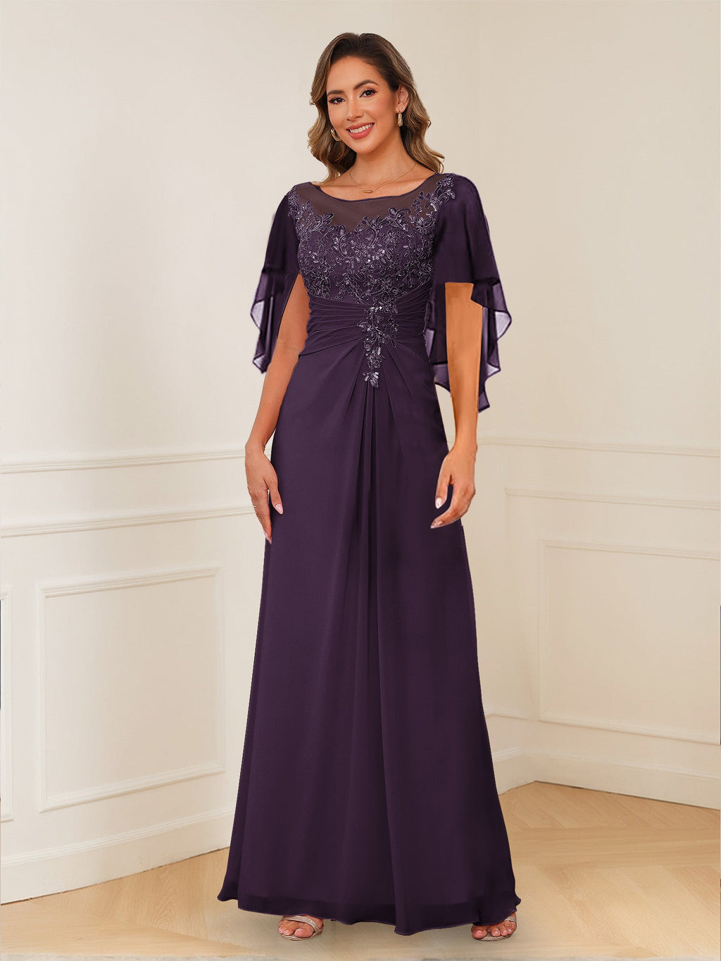 Helena plum alternate front view 2 mother of the bride dress