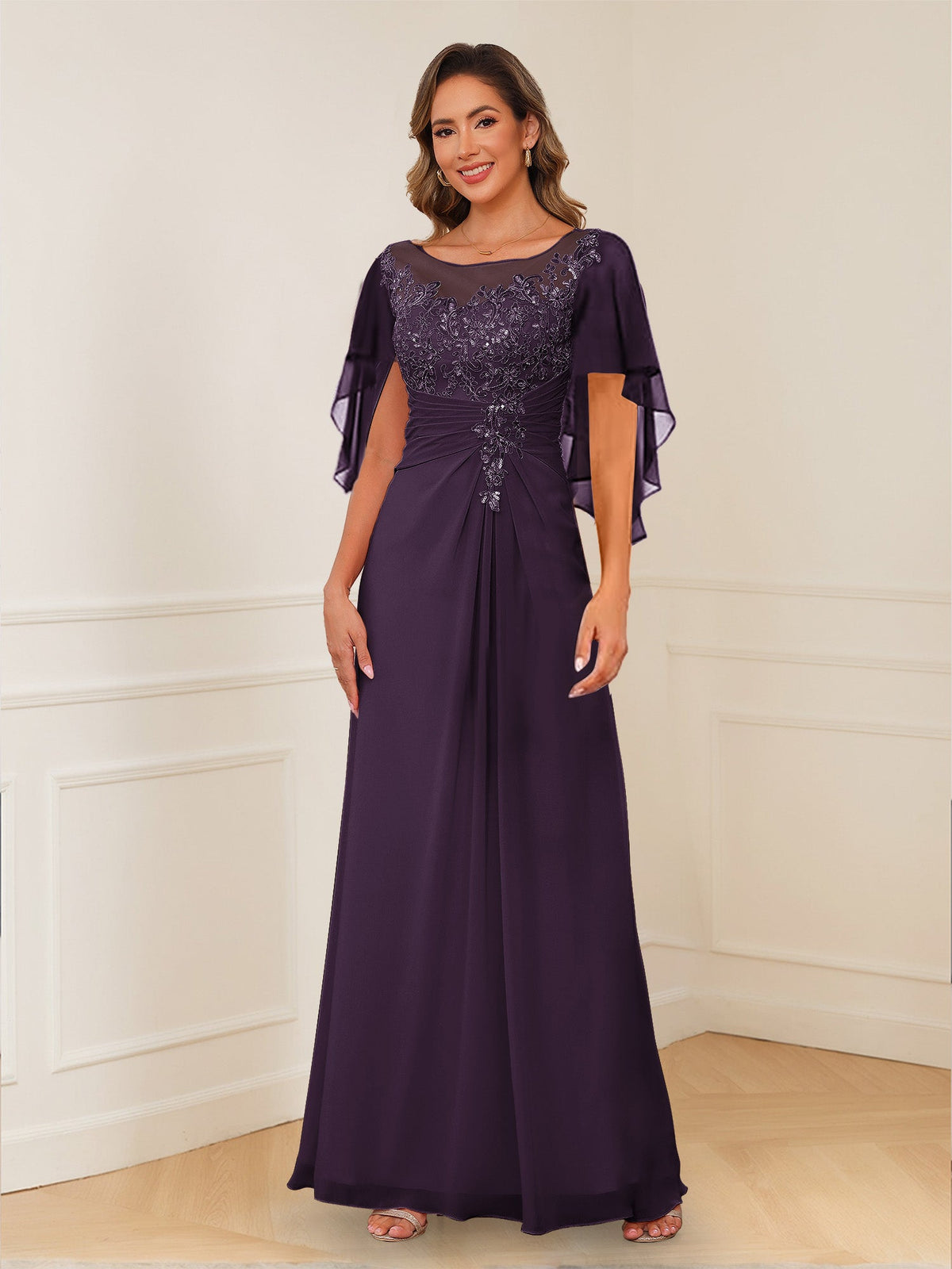 Helena plum alternate front view 2 mother of the bride dress