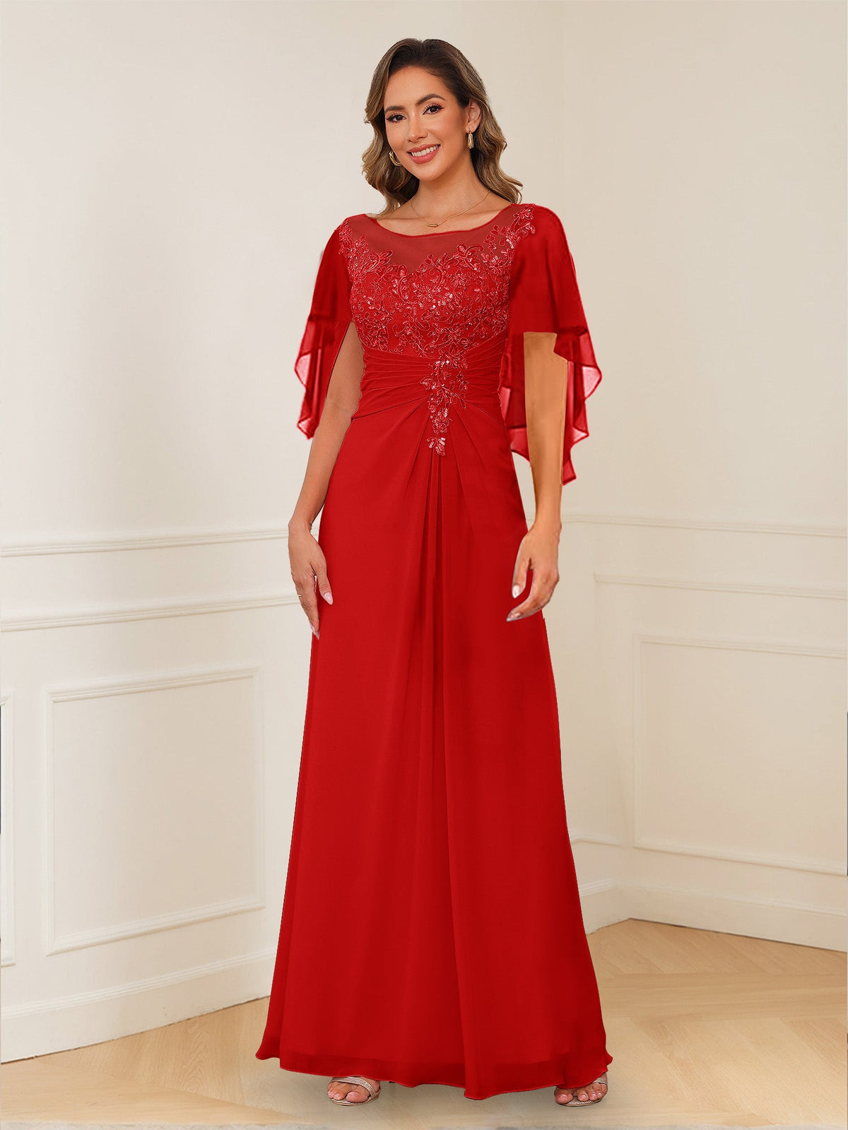 Helena red front view mother of the bride dress