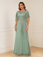 Helena sage green front view mother of the bride dress
