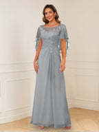 Helena silver front view mother of the bride dress