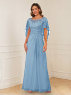 Evadne Claire Sky Blue back view mother of the bride dress