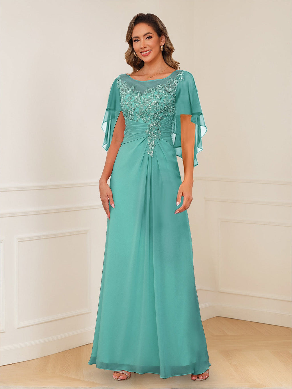 Evadne Claire Pool Blue back view mother of the bride dress