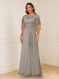 Helena taupe front view mother of the bride dress