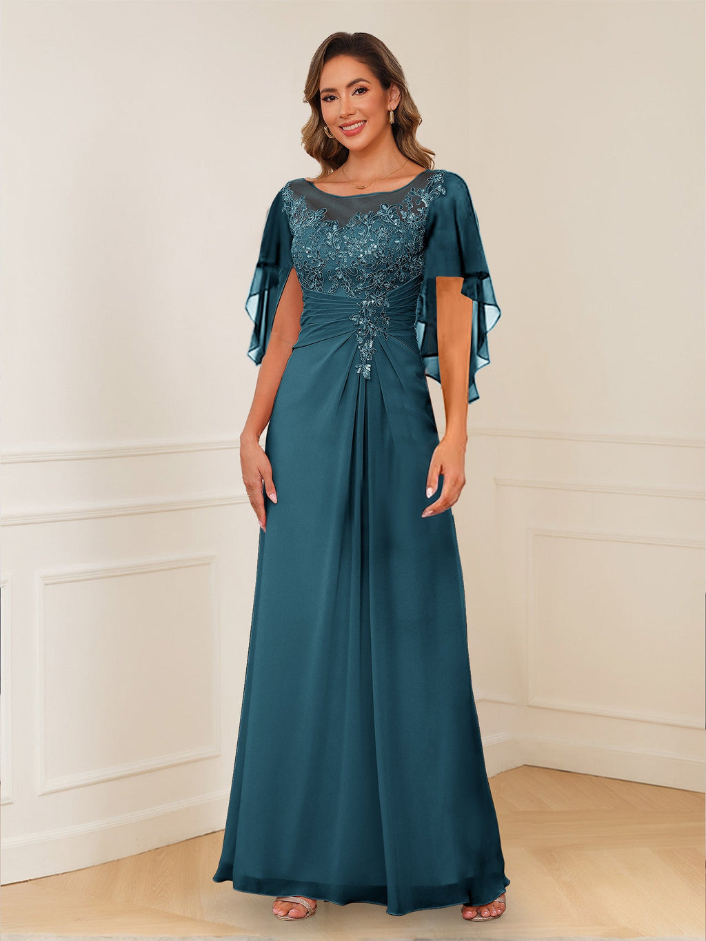 Helena teal front view mother of the bride dress