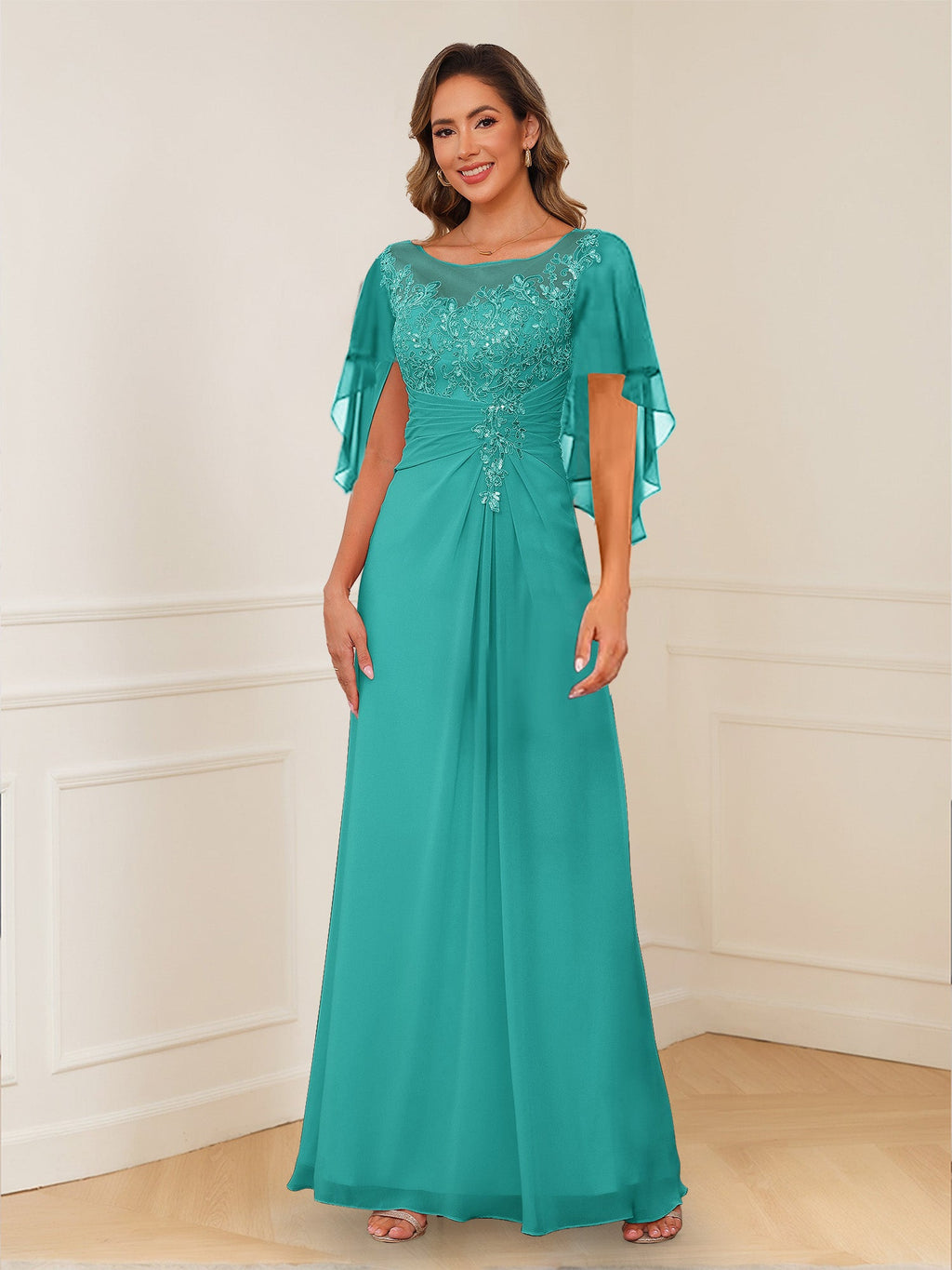 Evadne Claire Turquoise back view mother of the bride dress