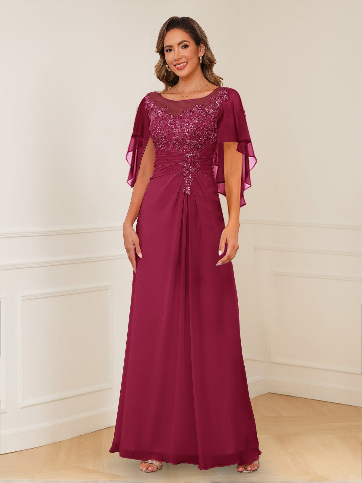 Helena burgundy alternate front view 3 mother of the bride dress