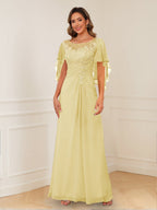 Evadne Claire Yellow front view mother of the bride dress