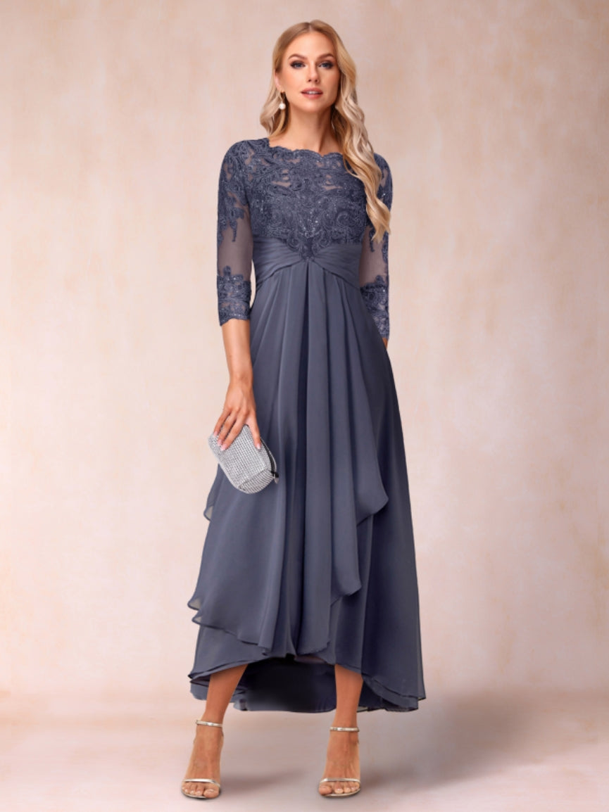 Emmeline Rose Dusty Blue front view mother of the bride dress
