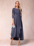 Emmeline Rose Dusty Blue front view mother of the bride dress