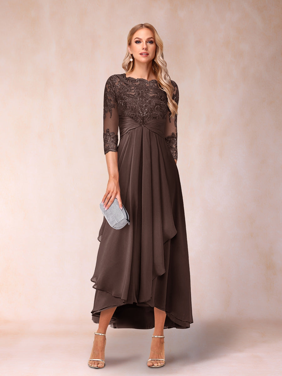 Emmeline Rose Brown front view mother of the bride dress