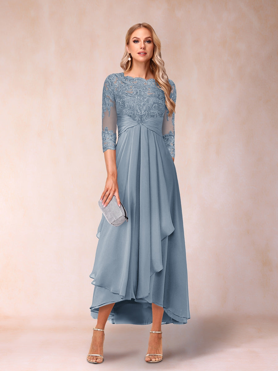 Emmeline Rose Dusty Blue side view mother of the bride dress