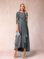 Emmeline Rose Grey front view mother of the bride dress